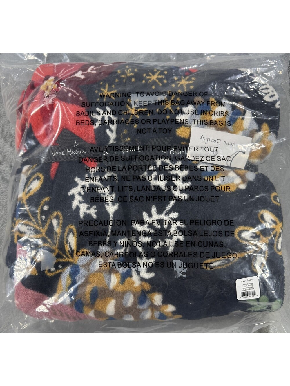 Vera Bradley "Winter Frost" Throw Blanket 12408-17278 Black 80” X 50” NWT